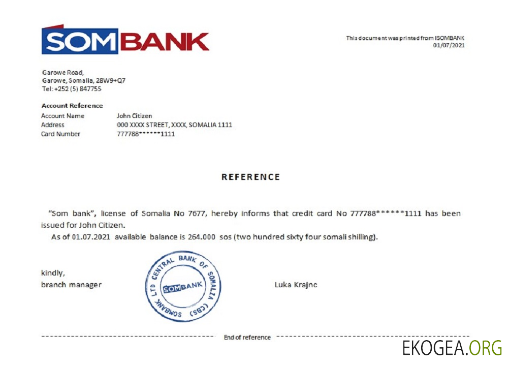 Somalie , Sombank , reference